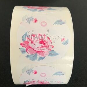 Thank You Sticker Label 500 labels on roll. Floral Color 1.5”x 1.5” NWT